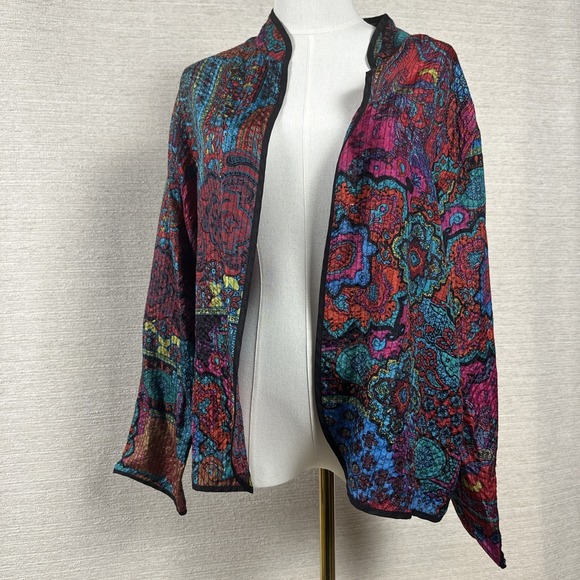 Chico's Jackets & Blazers - Chicos 100% Silk Jacket Paisley Boho Colorful Open Front Artsy Womens L Size 2
